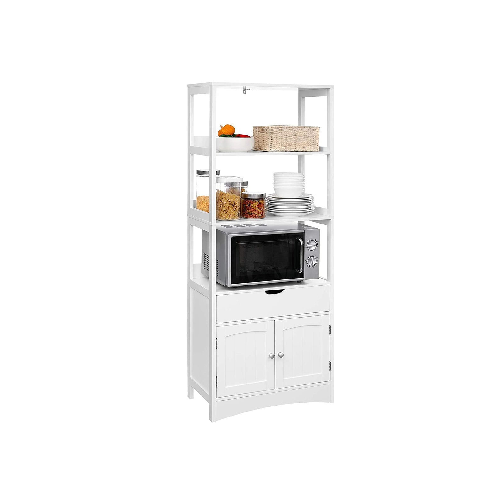 Badezimmerschrank - abgetrennter Hochschrank - 60 x 32,5 x 154 cm - 3 offene Fächer - 1 Schublade - 2 Türen - Weiß