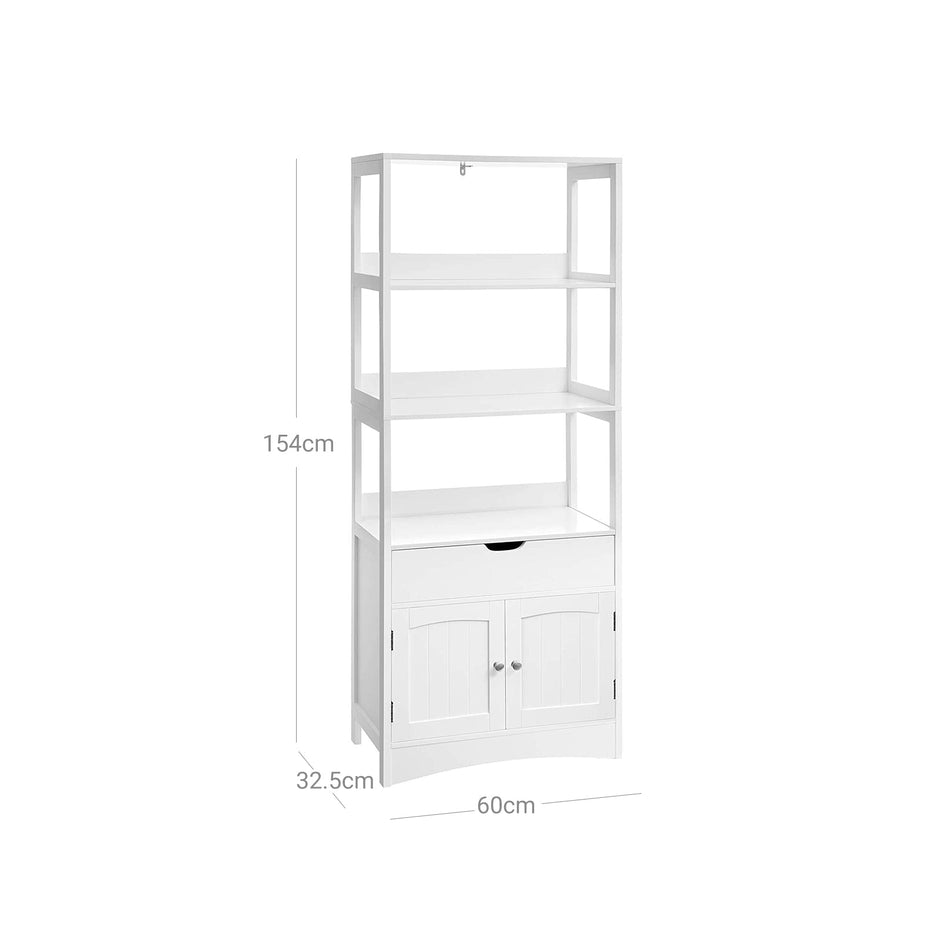 Badezimmerschrank - abgetrennter Hochschrank - 60 x 32,5 x 154 cm - 3 offene Fächer - 1 Schublade - 2 Türen - Weiß