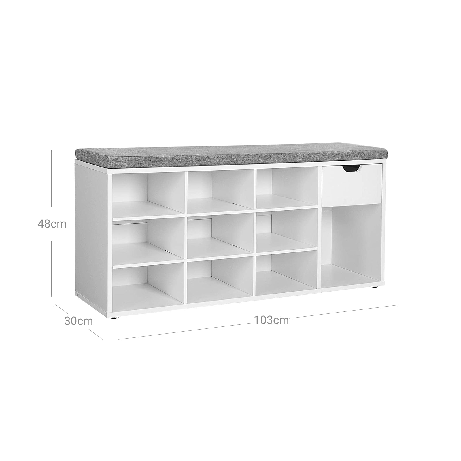 Schuhbank - Schuhregal mit Schubladen und offenen Fächern - Weiß