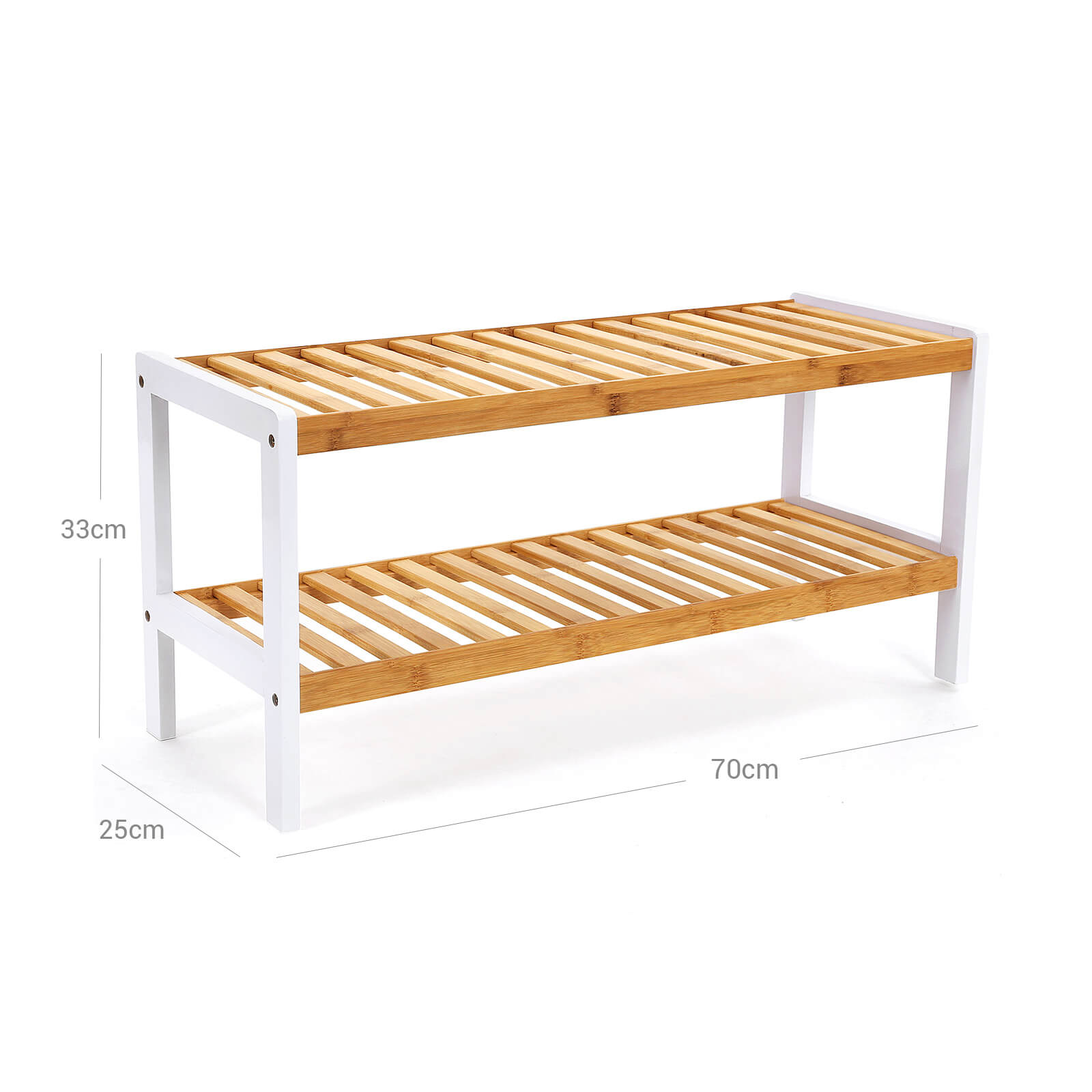 Schuhregal - Bambus - 2 Level - Badezimmerregal - weiß/natürlich