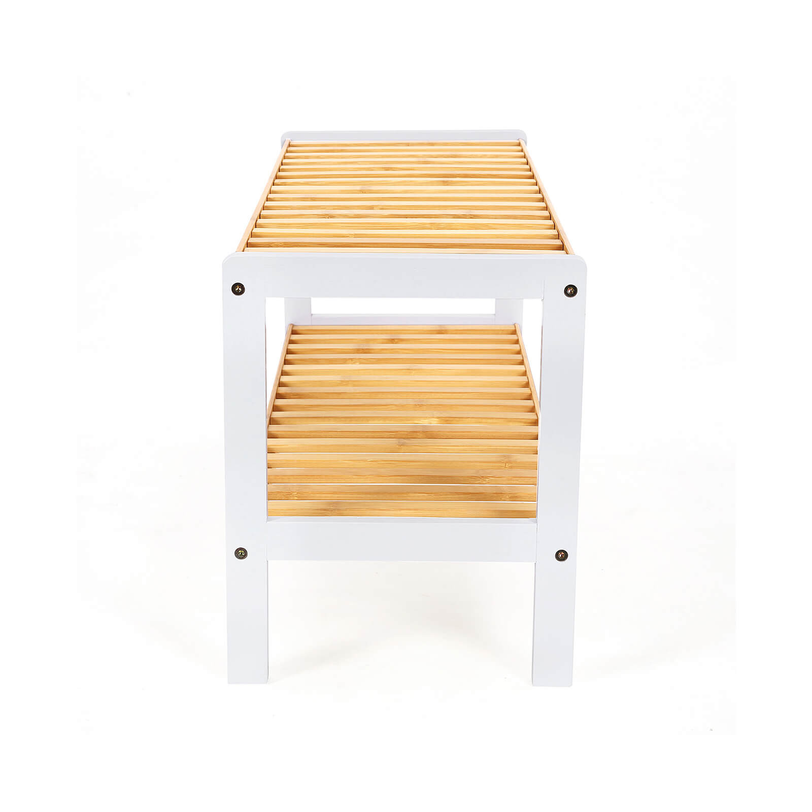 Schuhregal - Bambus - 2 Level - Badezimmerregal - weiß/natürlich