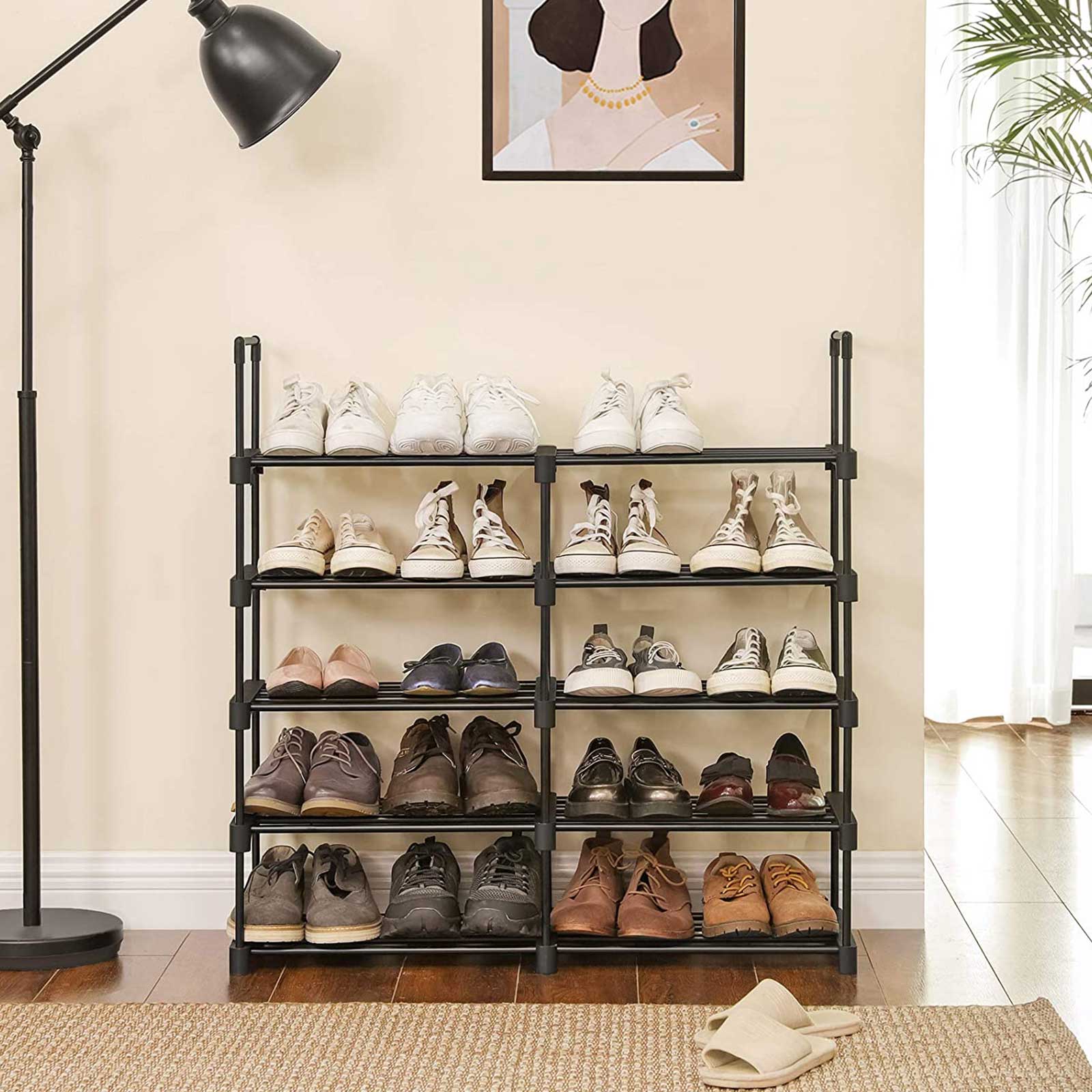 Schuhregal - Metallständer mit 10 Regalen - 45x30x174 cm - Schwarz