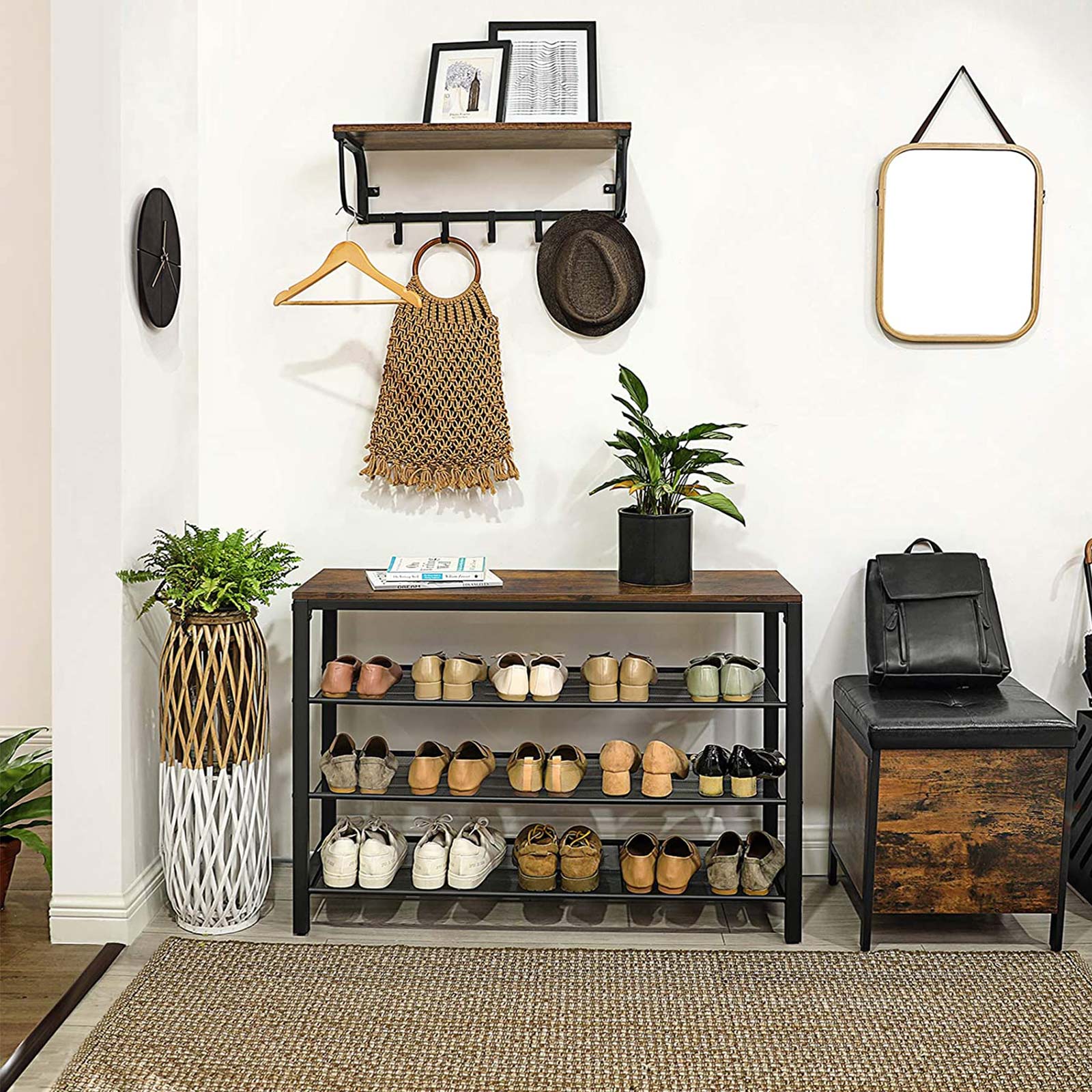 Schuhregal - mit 3 Grillen - 100 x 30 x 72 cm - braun/schwarz