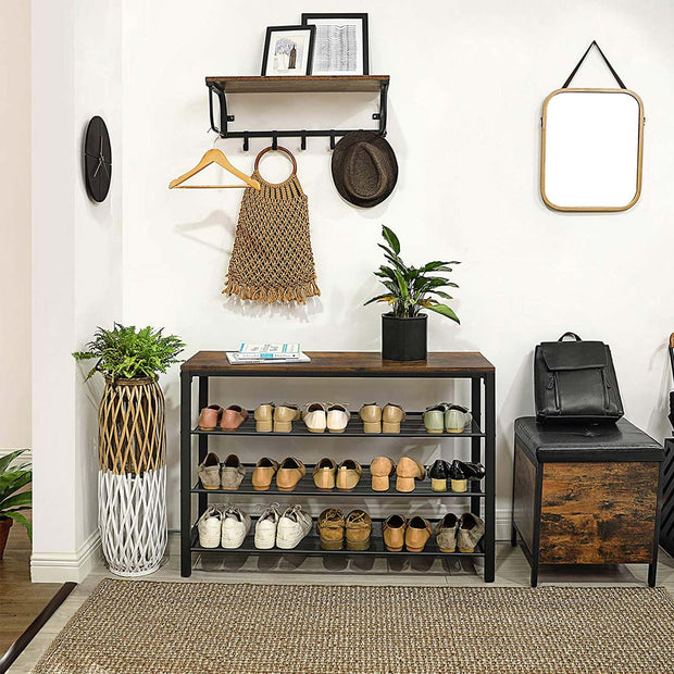 Schuhregal - mit 3 Grillen - 100 x 30 x 72 cm - braun/schwarz