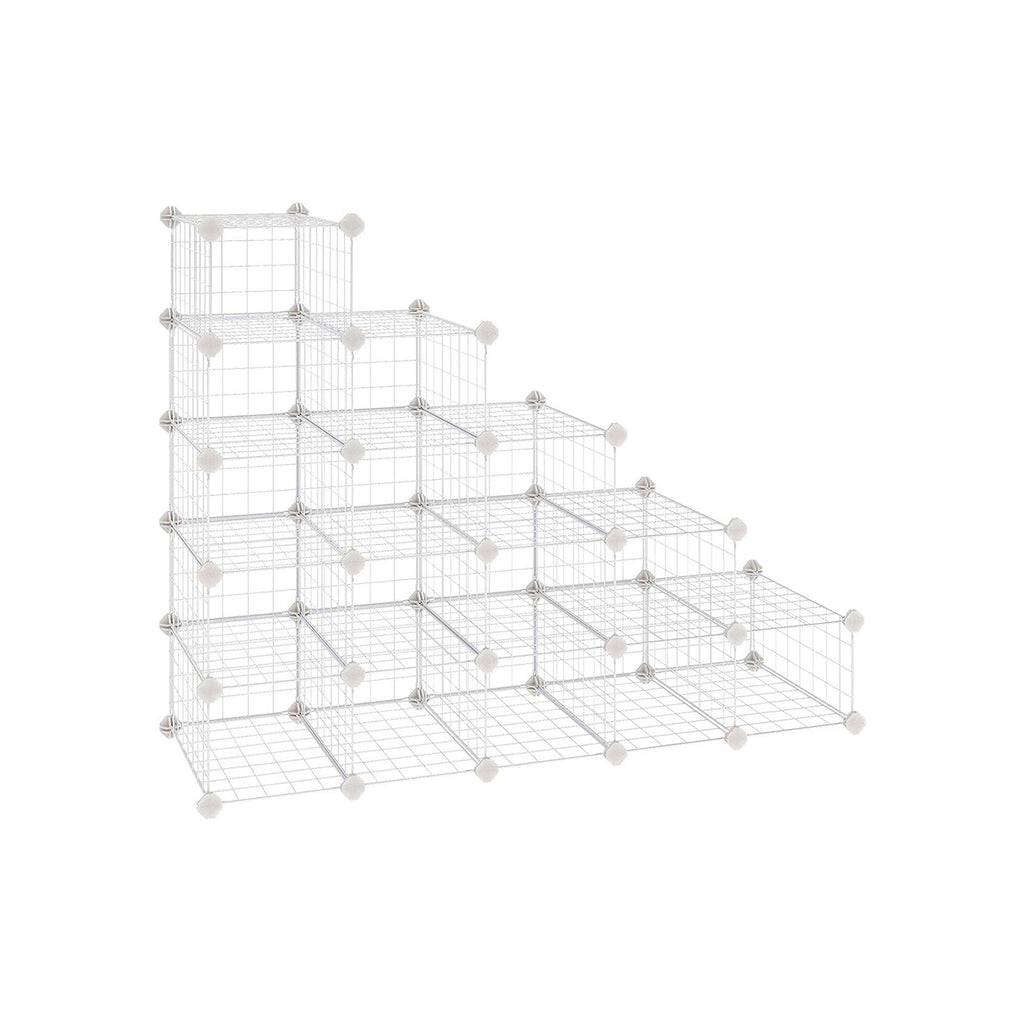 Schuhregal - Würfelschrank - 15 Metalldrahttaschen - Weiß