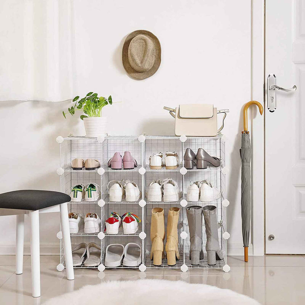 Schuhregal - Würfelschrank - 15 Metalldrahttaschen - Weiß