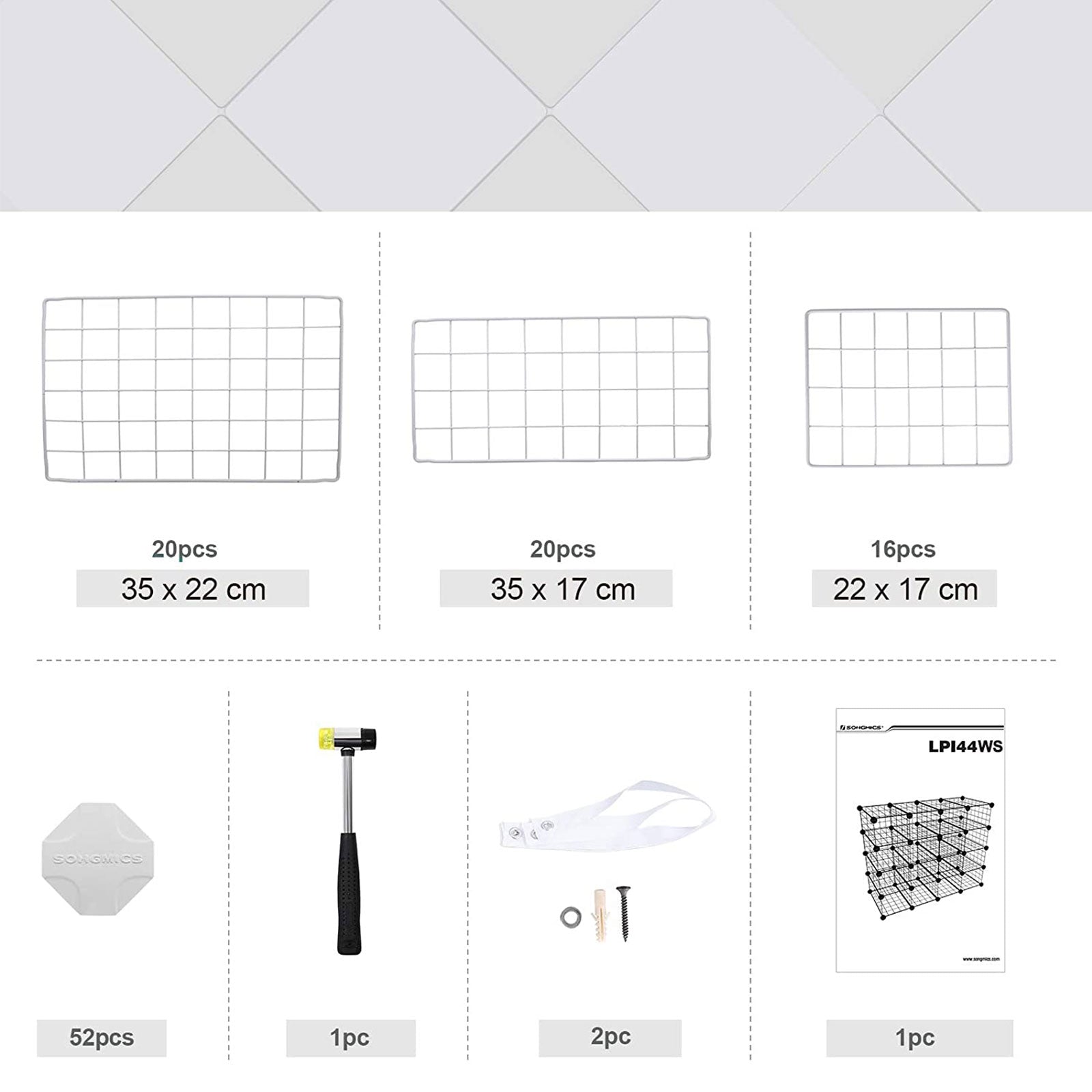 Schuhregal - Würfelschrank - 15 Metalldrahttaschen - Weiß