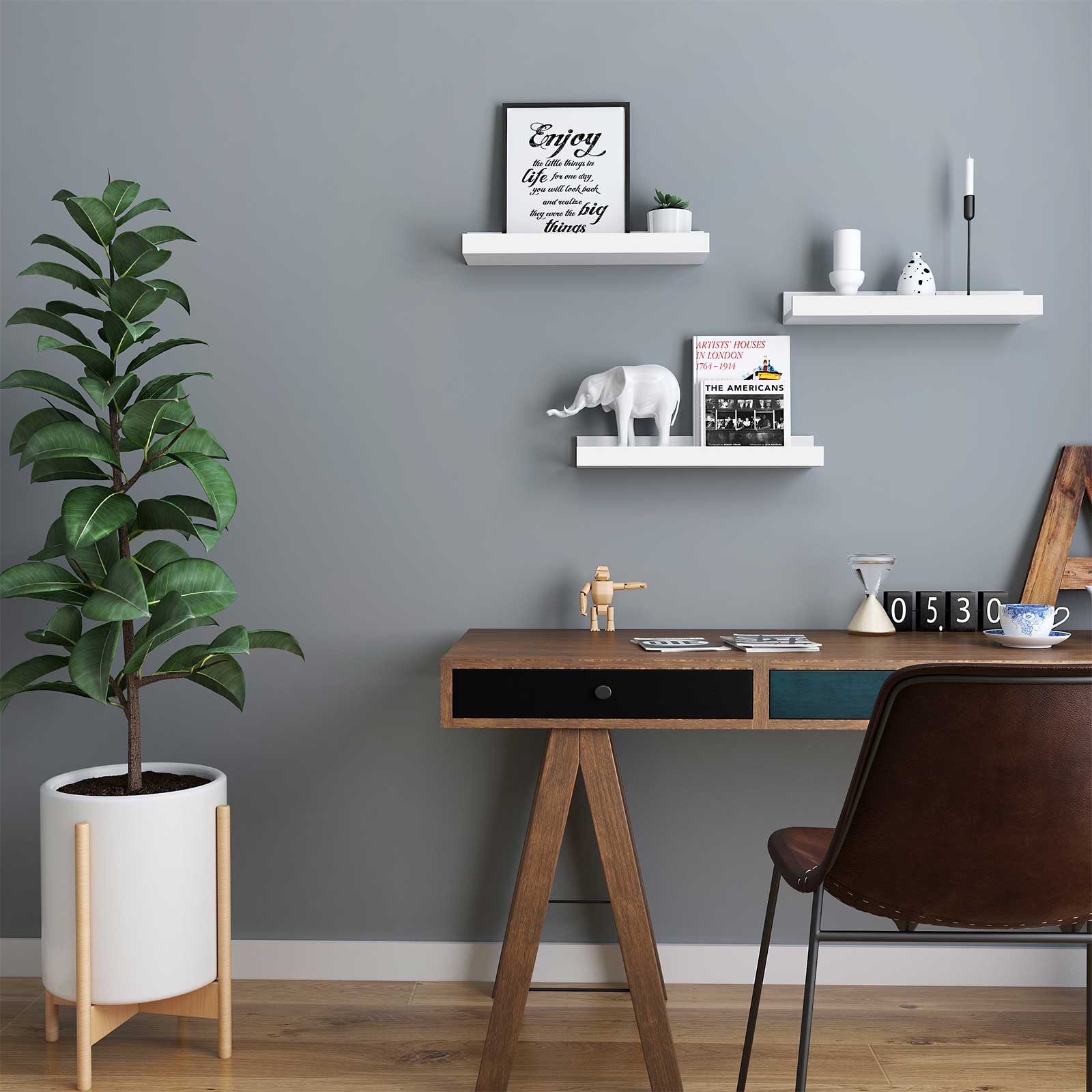 Bücherregale - schwebend - 3 - Hochglanz weiß