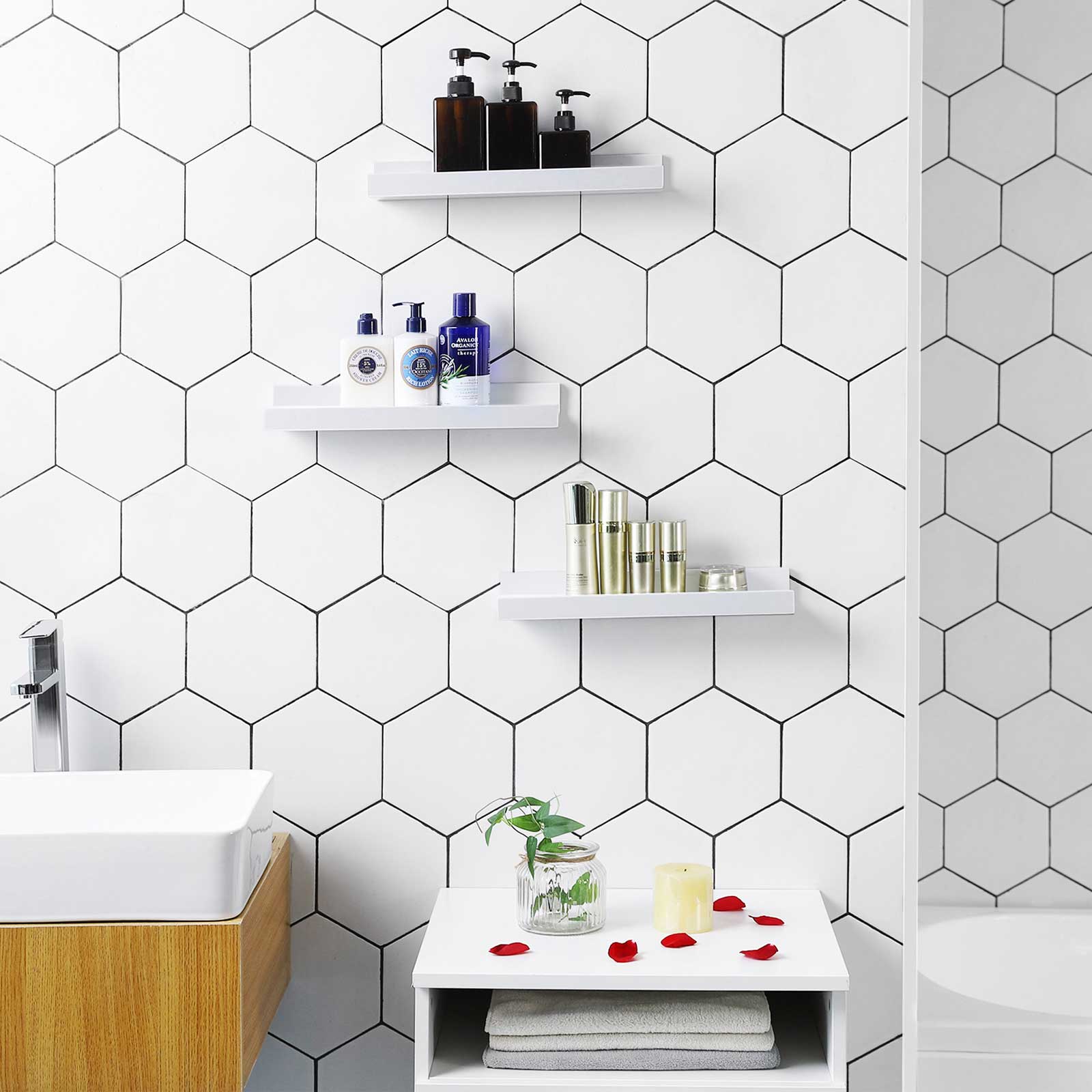 Bücherregale - schwebend - 3 - Hochglanz weiß