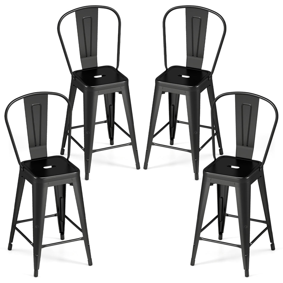 Set – med barstolar i metall, stapelbara avtagbar rygg, cm, svarta – 4 44,5 x 45,5 x 103