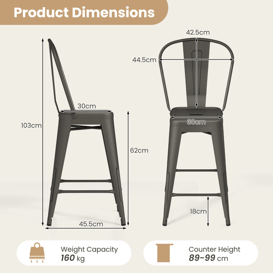 Set – med barstolar i stål, stapelbara avtagbar rygg, – 4 44,5 x 45,5 x 103 cm