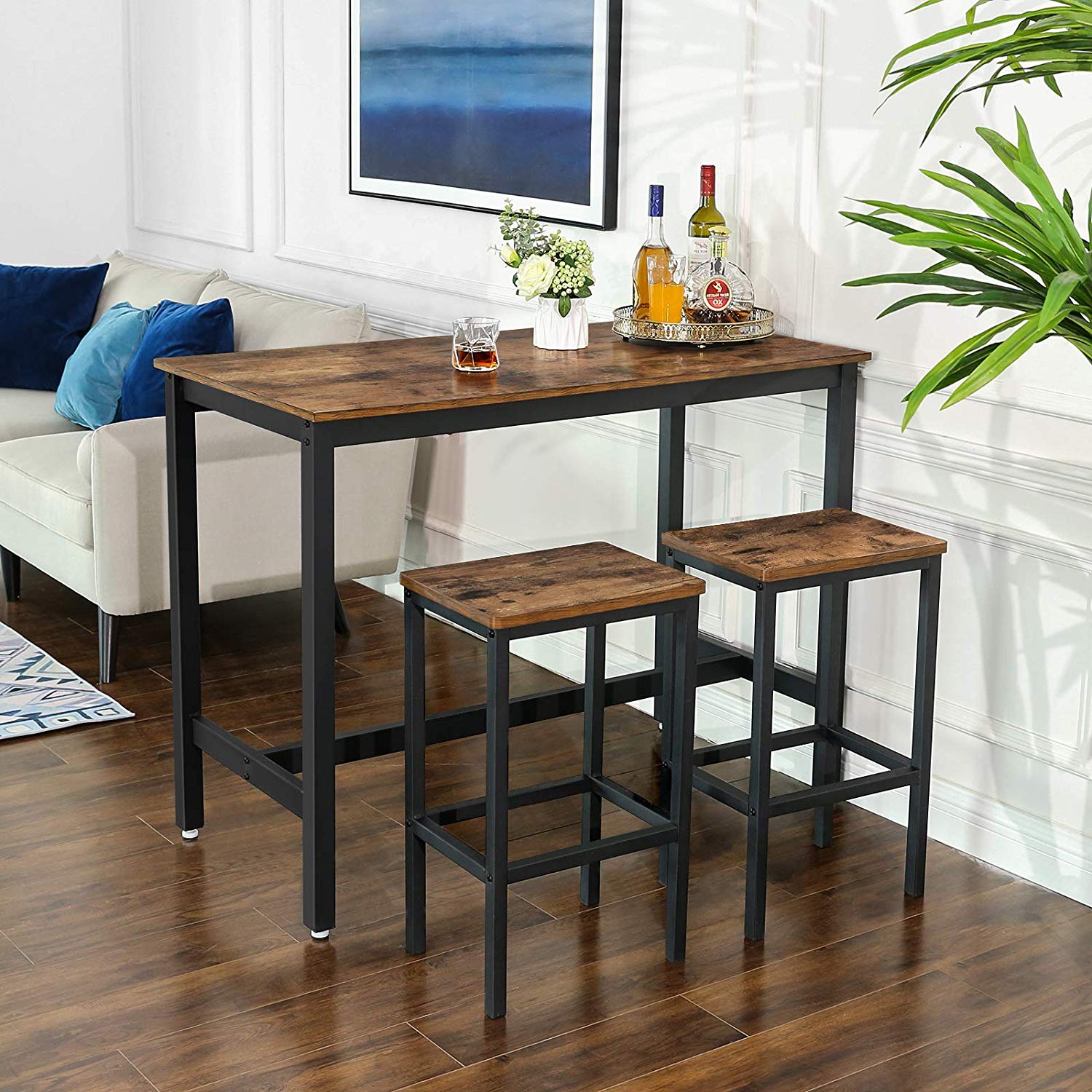 Barhocker - 2 - 2 - Stühle mit hohem Esszimmer - Industriedesign - Brown/Schwarz