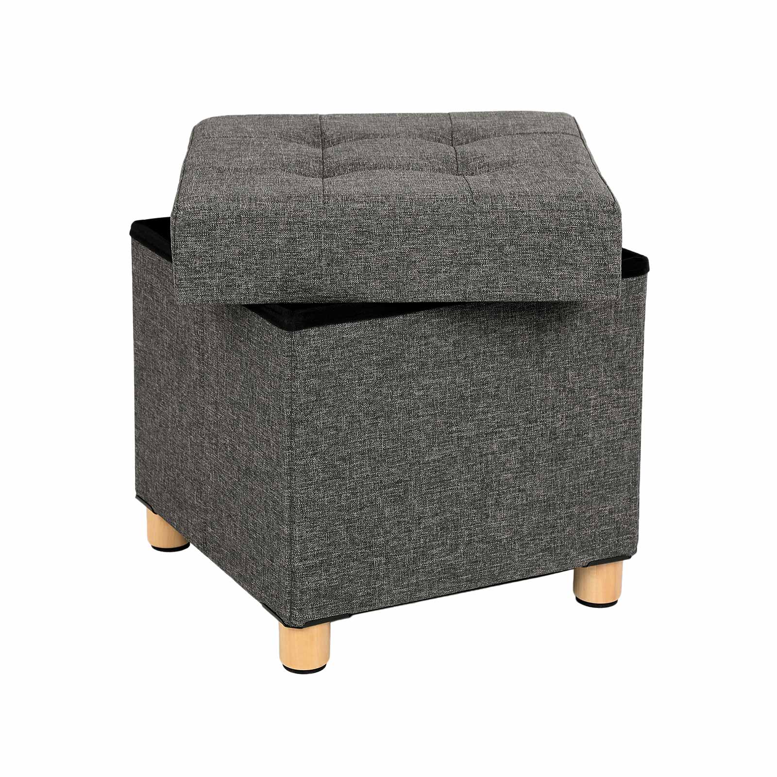 Pouf - mit Stauraum - Holzbeine - Sitzkasten - Beige