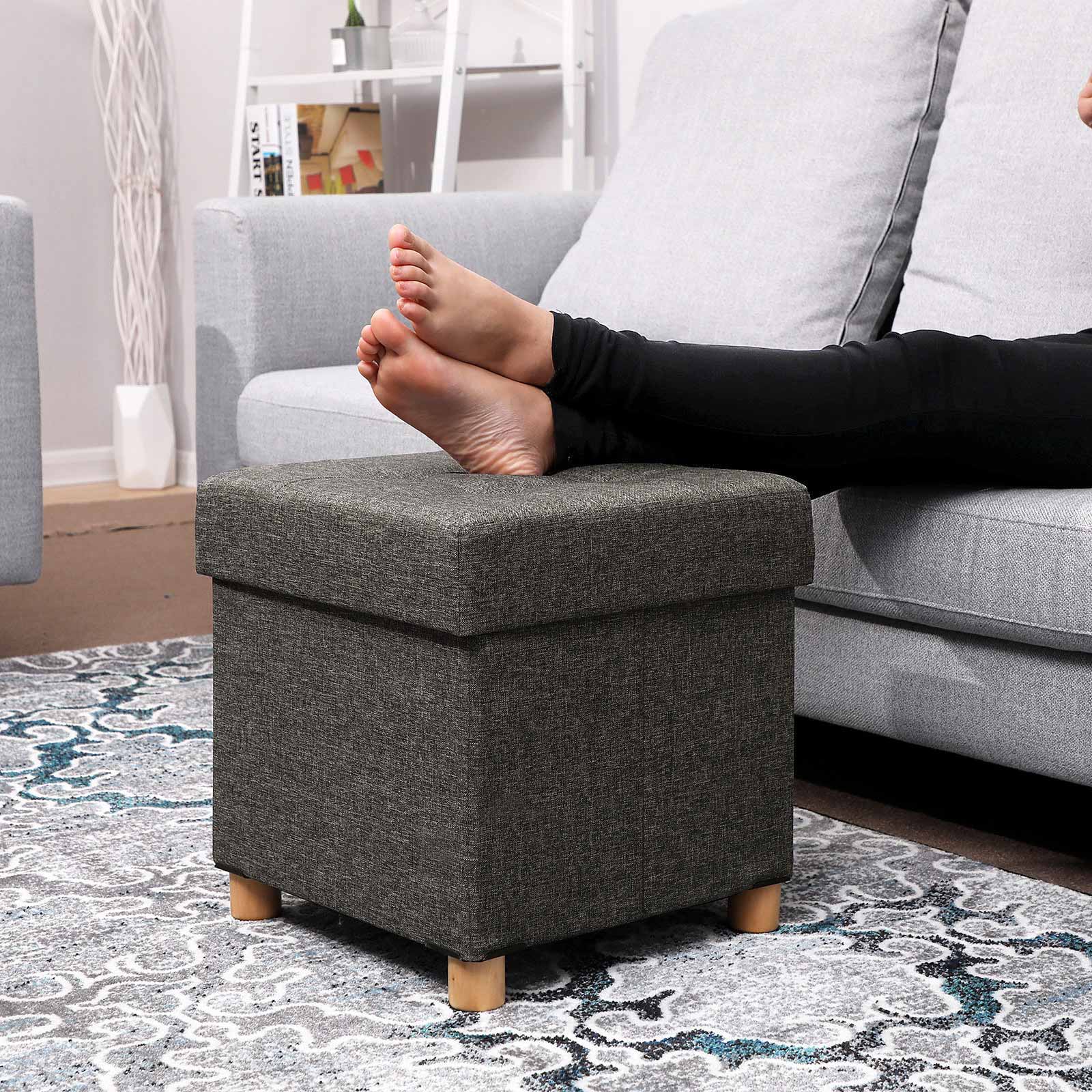 Pouf - mit Stauraum - Holzbeine - Sitzkasten - Beige