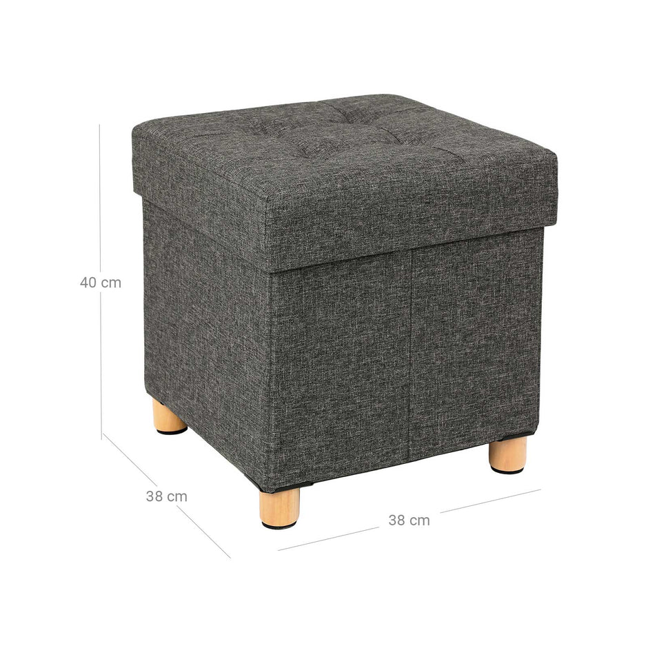 Pouf - mit Stauraum - Holzbeine - Sitzkasten - Beige