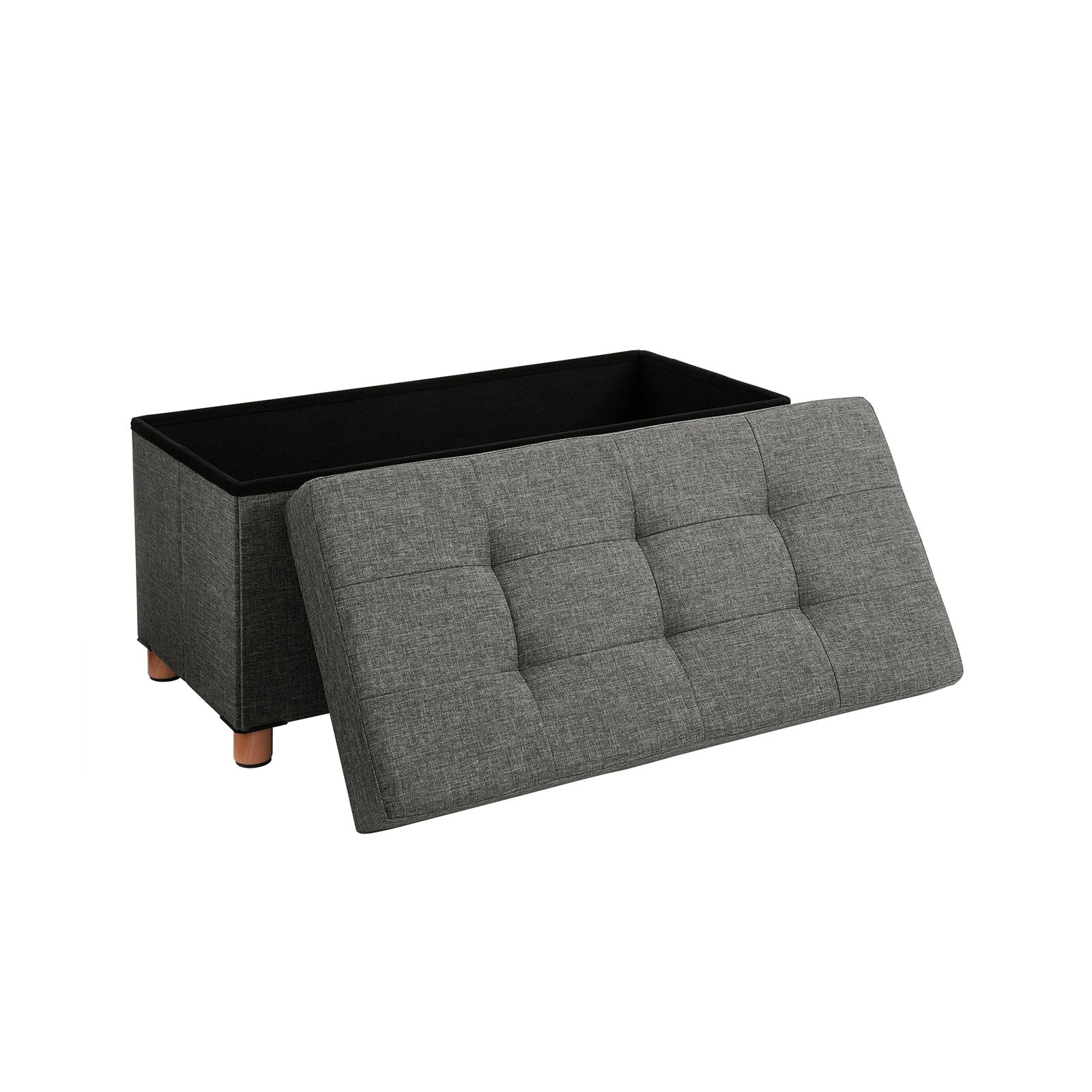 Sitzkiste - Pouf mit Stauraum und Deckel - Fußstopp - Holzbeine - 76 x 38 x 40 cm - Dunkelgrau