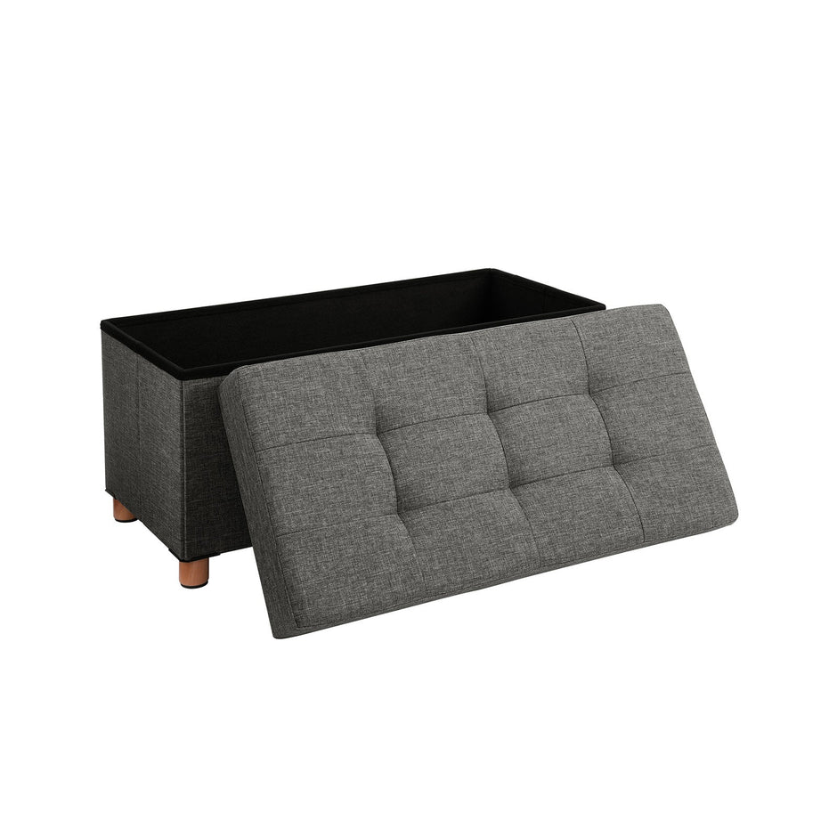 Sitzkiste - Pouf mit Stauraum und Deckel - Fußstopp - Holzbeine - 76 x 38 x 40 cm - Dunkelgrau