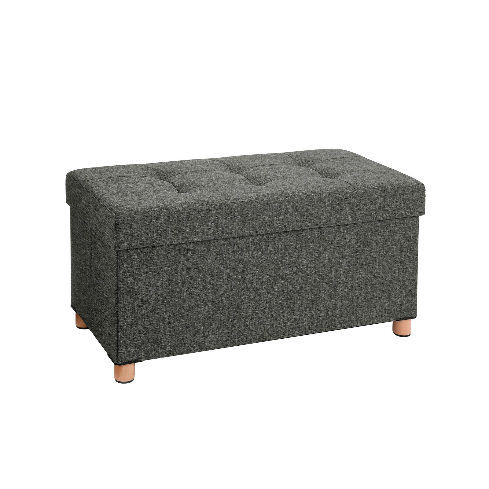 Sitzkiste - Pouf mit Stauraum und Deckel - Fußstopp - Holzbeine - 76 x 38 x 40 cm - Dunkelgrau