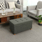 Sitzkiste - Pouf mit Stauraum und Deckel - Fußstopp - Holzbeine - 76 x 38 x 40 cm - Dunkelgrau