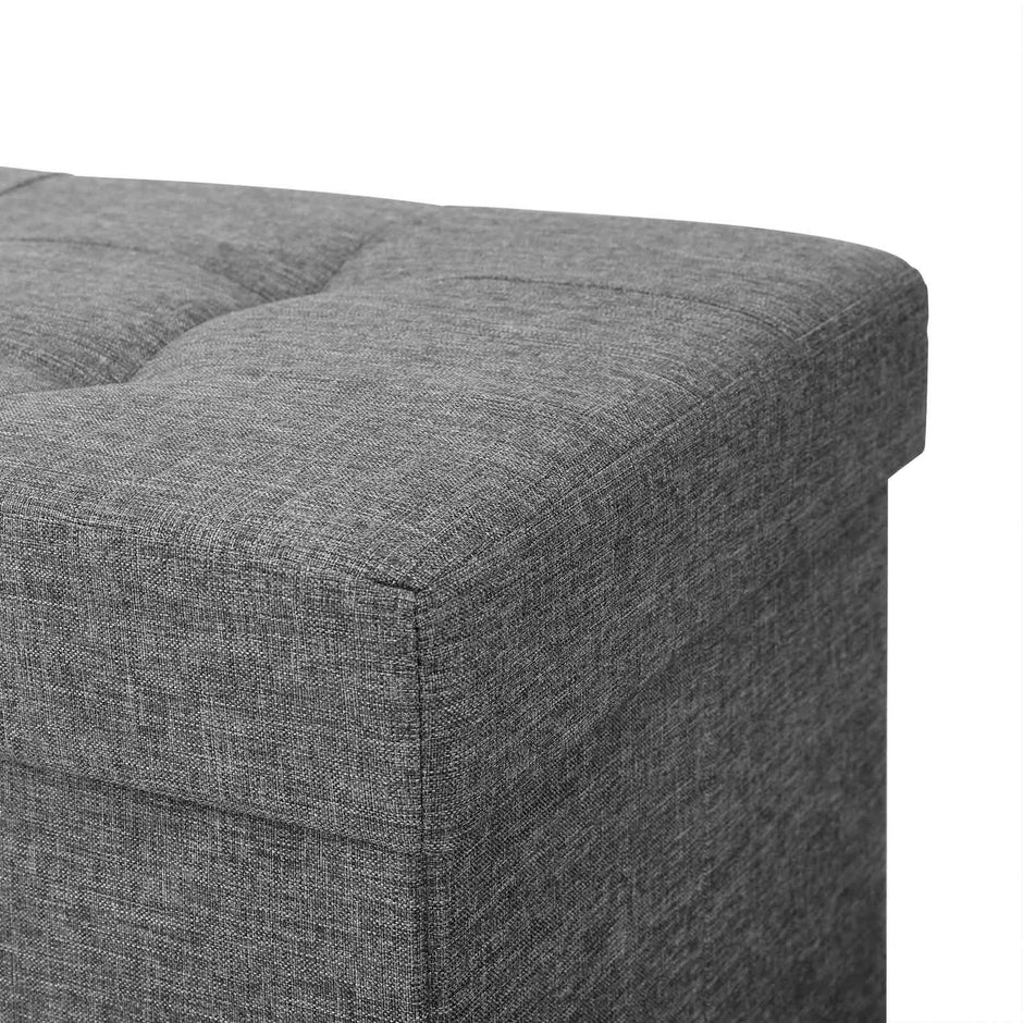 Sitzkiste - Pouf mit Stauraum und Deckel - Fußstopp - Holzbeine - 76 x 38 x 40 cm - Dunkelgrau