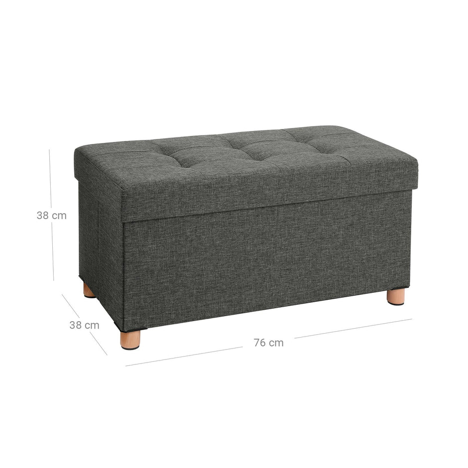 Sitzkiste - Pouf mit Stauraum und Deckel - Fußstopp - Holzbeine - 76 x 38 x 40 cm - Dunkelgrau