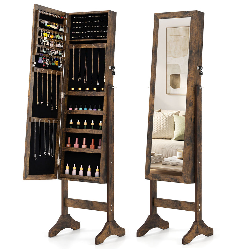 Sminkskåp, – låsbart spegelskåp med helkroppsspegel brunt – 40 x 36 x 156 cm