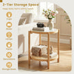 Soffbord – i boho stil med glasplatta och rottinghylla, sidobord Naturfärg – 47,5 x 47,5 x 58 cm