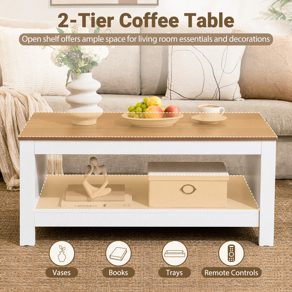 Soffbord – med förvaring, tvånivå vardagsrumsbord Vitt – 105 x 60 x 46 cm