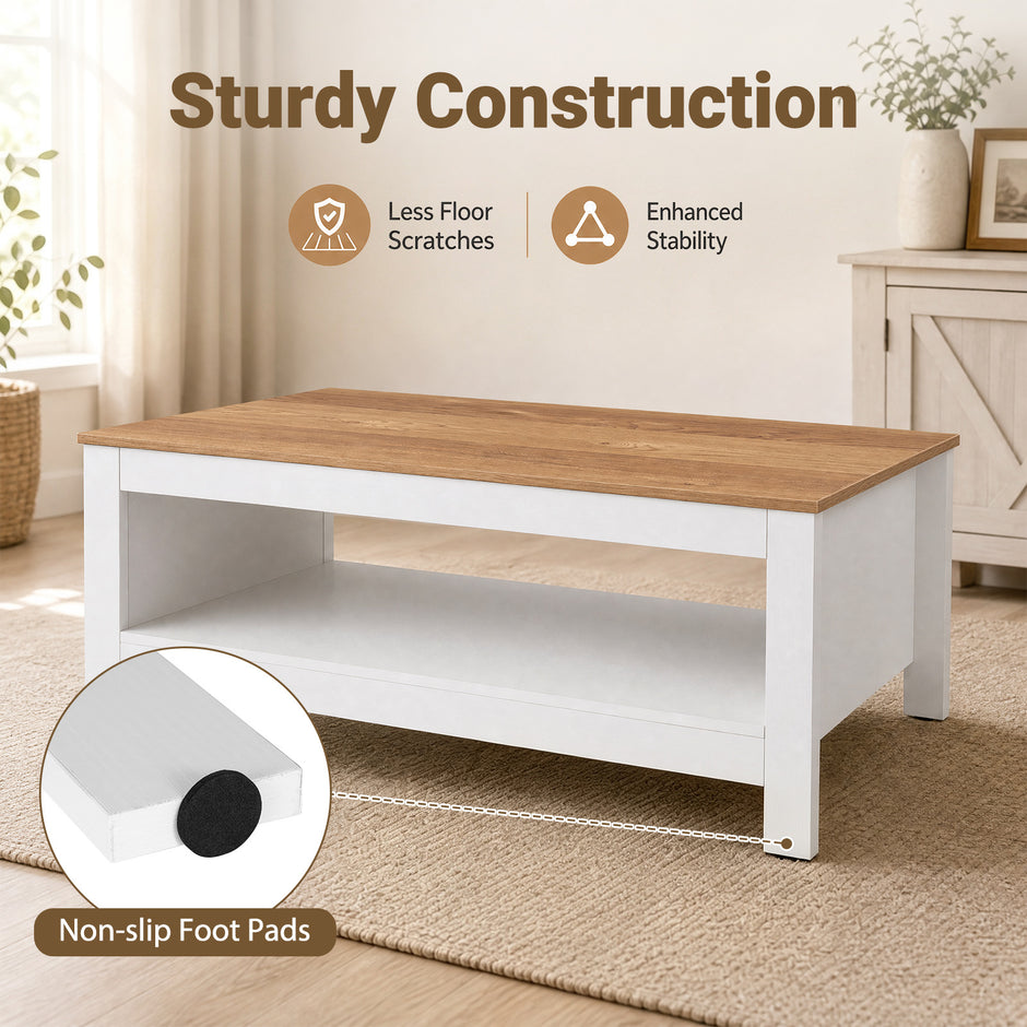 Soffbord – med förvaring, tvånivå vardagsrumsbord Vitt – 105 x 60 x 46 cm
