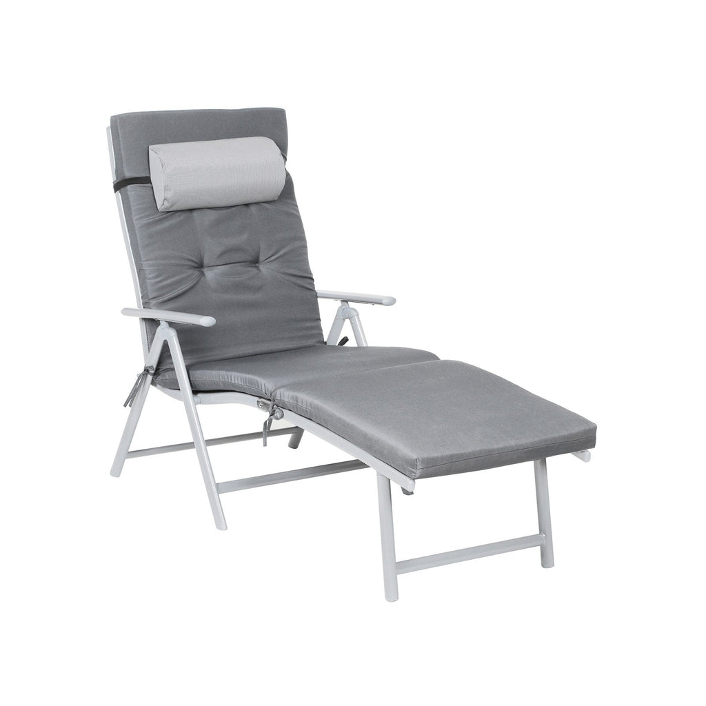 Loungestuhl - faltbar - mit abnehmbarem Kissen - Edelstahlaluminium - Schwarz