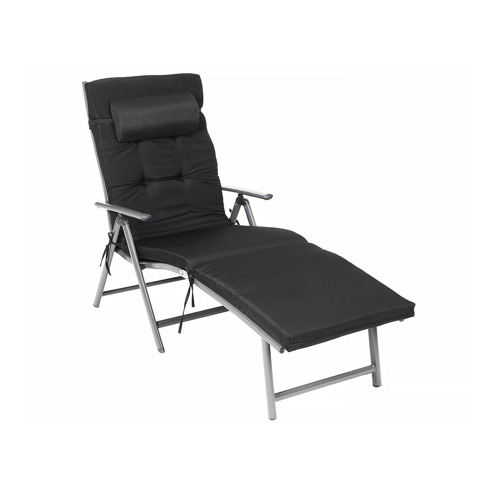 Loungestuhl - faltbar - mit abnehmbarem Kissen - Edelstahlaluminium - Schwarz