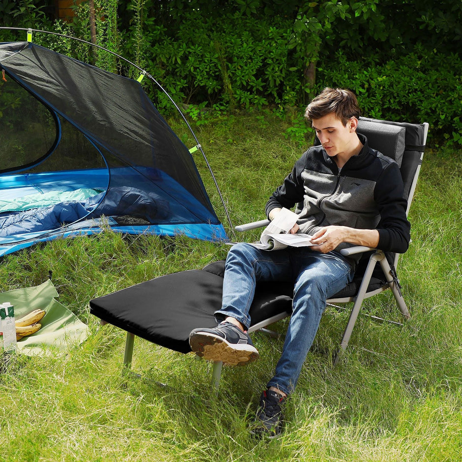 Loungestuhl - faltbar - mit abnehmbarem Kissen - Edelstahlaluminium - Schwarz