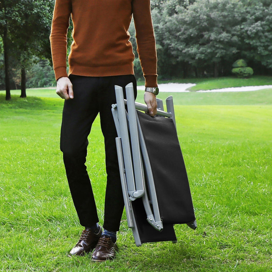 Loungestuhl - faltbar - mit abnehmbarem Kissen - Edelstahlaluminium - Schwarz