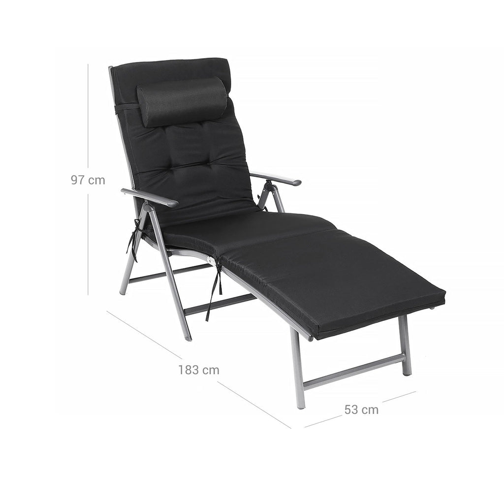 Loungestuhl - faltbar - mit abnehmbarem Kissen - Edelstahlaluminium - Schwarz