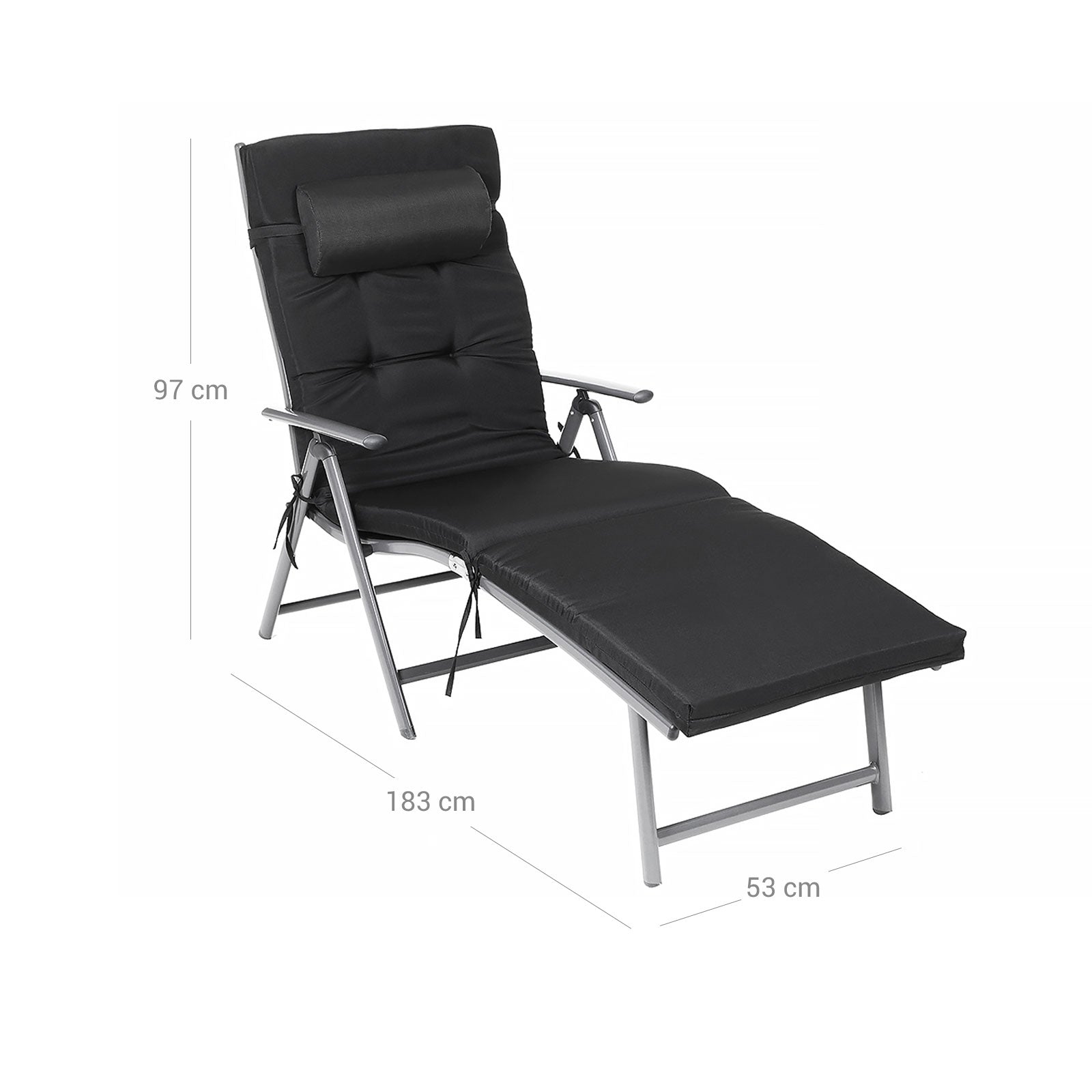 Loungestuhl - faltbar - mit abnehmbarem Kissen - Edelstahlaluminium - Schwarz