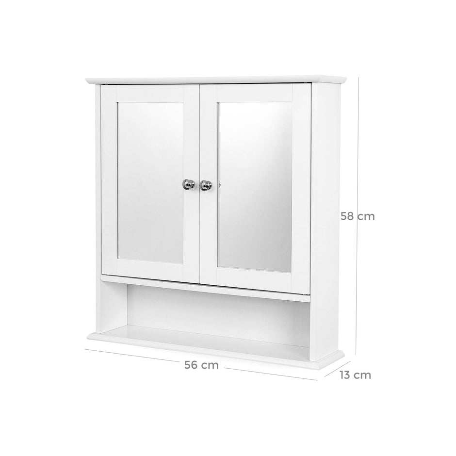 Spiegelschrank - Wandschrank - Doppeltür - Holz - Weiß