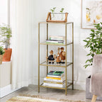 Badezimmerschrank - 4 Level - offener Schrank aus gehärtetem Glas - Gold -ausgelöster Stahlrahmen