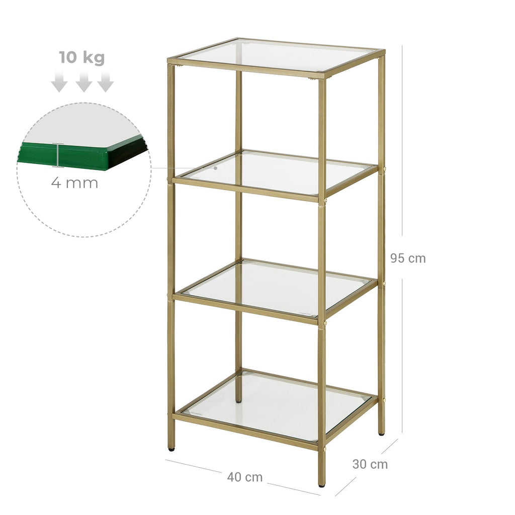 Badezimmerschrank - 4 Level - offener Schrank aus gehärtetem Glas - Gold -ausgelöster Stahlrahmen