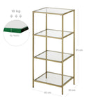 Badezimmerschrank - 4 Level - offener Schrank aus gehärtetem Glas - Gold -ausgelöster Stahlrahmen