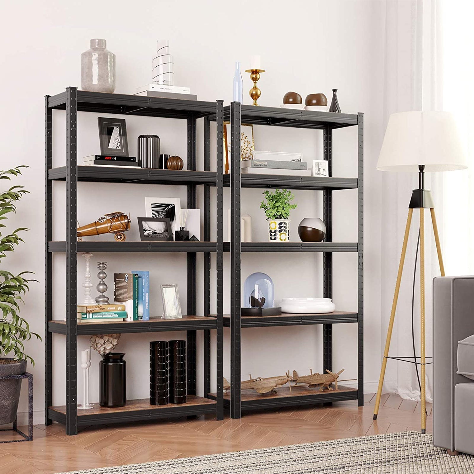 Lagerregal - Schrank mit 5 Regalen - 150 x 75 x 30 cm - bis 400 kg - Industrial - Schwarz