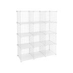Lagerschrank - Würfelschrank mit 12 Fächern - Rack -System mit Drahtnetz - Stehschrank - Weiß