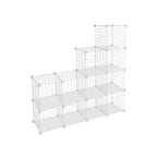 Lagerschrank - Würfelschrank mit 12 Fächern - Rack -System mit Drahtnetz - Stehschrank - Weiß