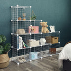 Lagerschrank - Würfelschrank mit 12 Fächern - Rack -System mit Drahtnetz - Stehschrank - Weiß