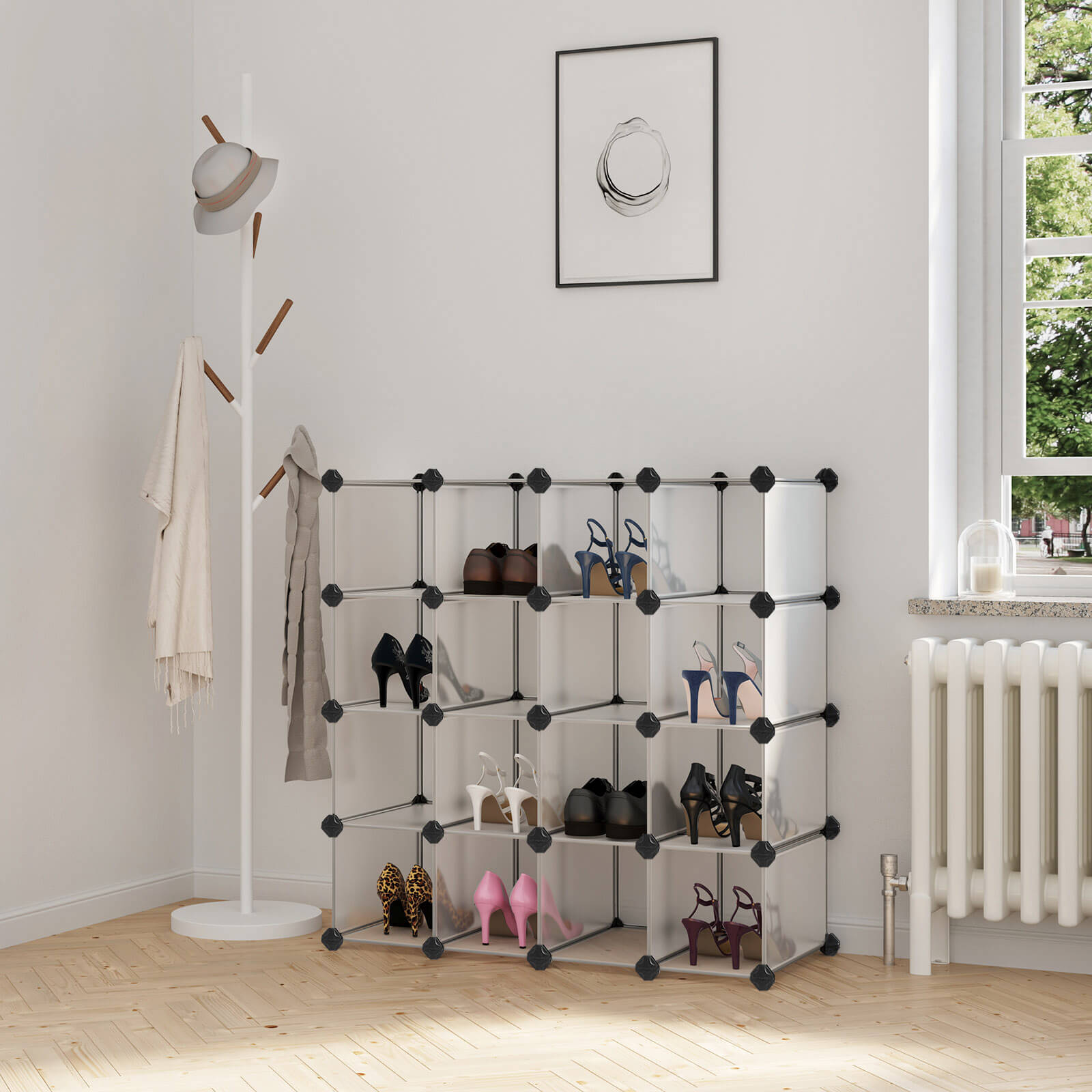 Schuhregal - Kunststoff - mit 15 Fächern - Schuhspeicher - Weiß