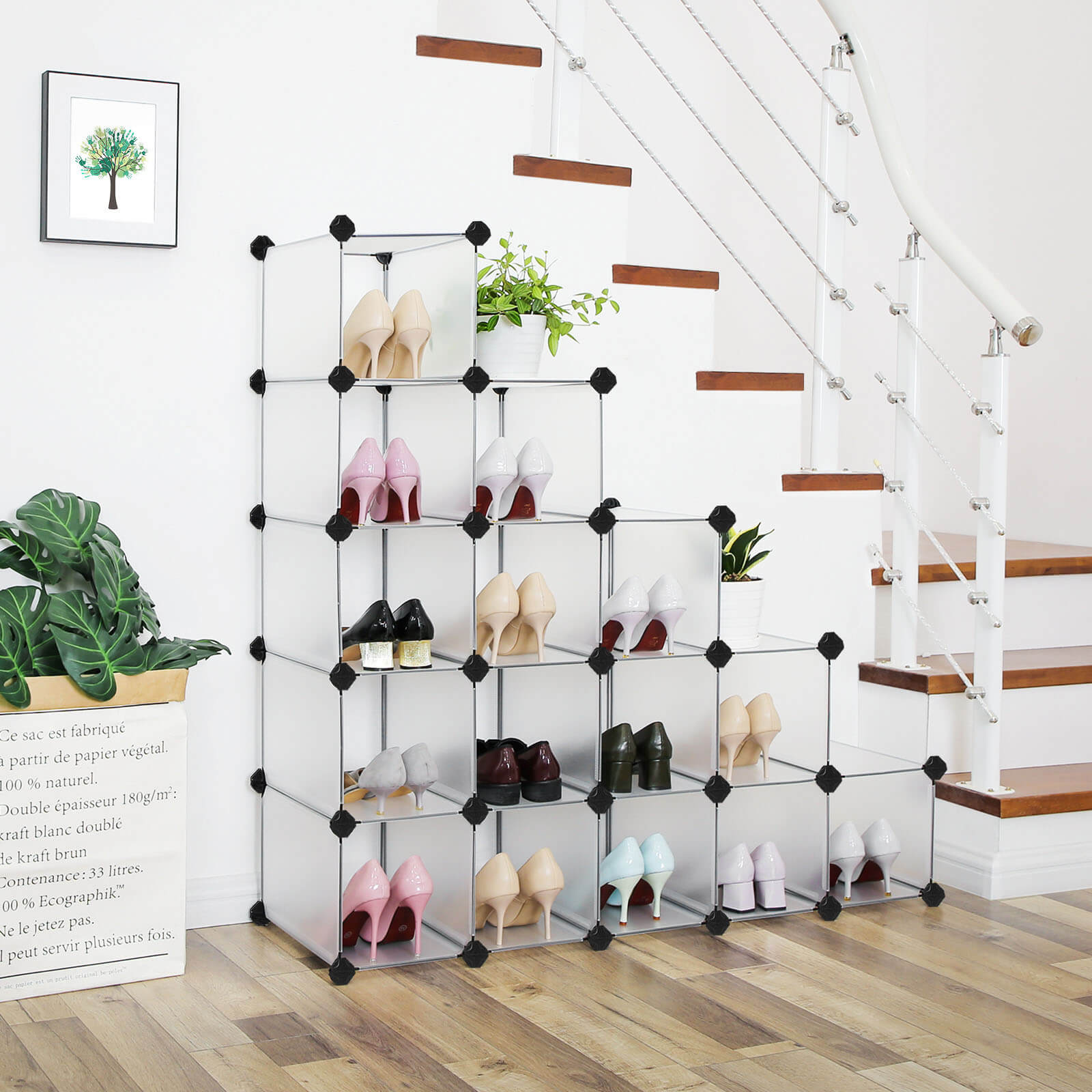 Schuhregal - Kunststoff - mit 15 Fächern - Schuhspeicher - Weiß