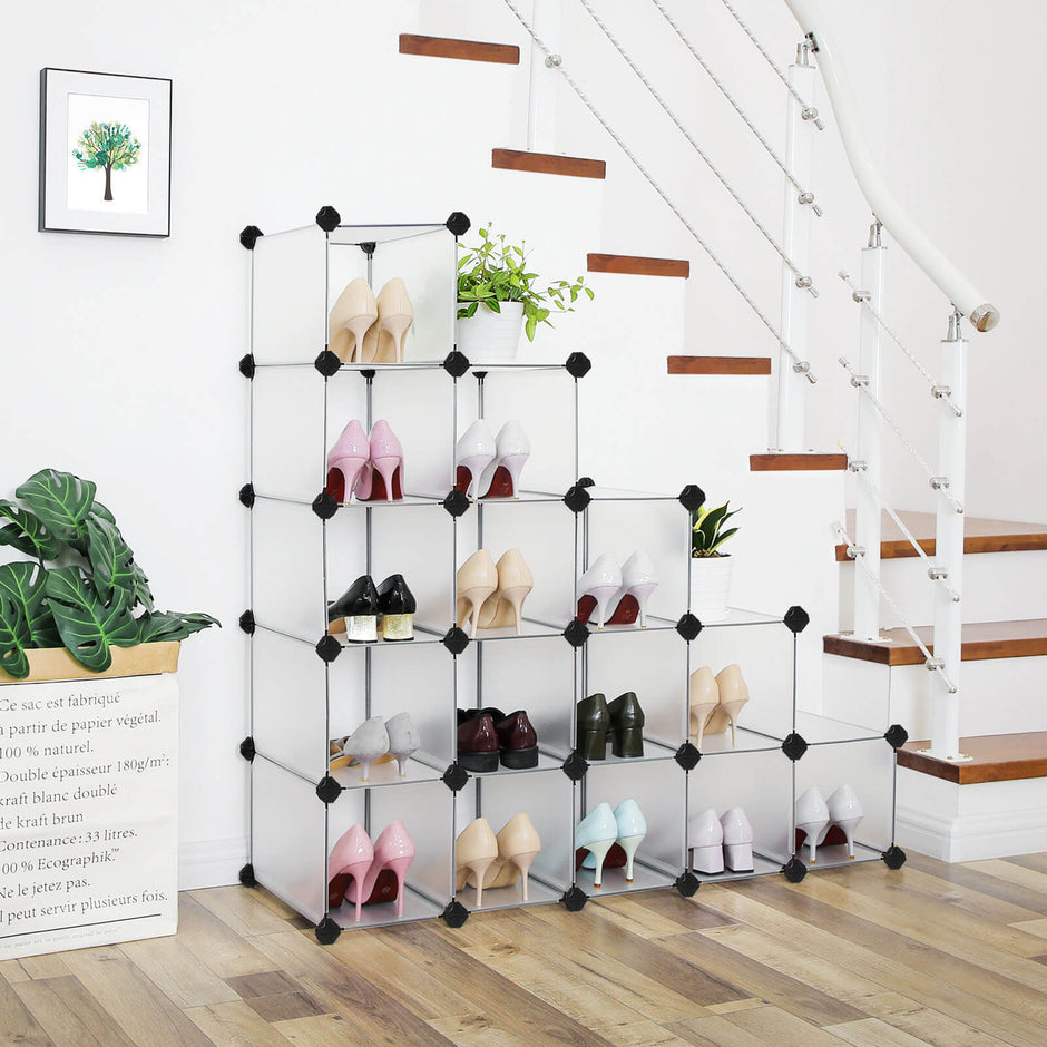 Schuhregal - Kunststoff - mit 15 Fächern - Schuhspeicher - Weiß