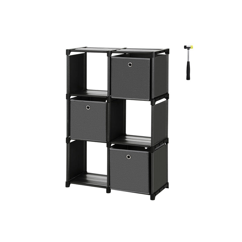 Würfelschrank - Aufbewahrungsschrank mit 6 Fächern und 3 Aufbewahrungsboxen - Schwarz