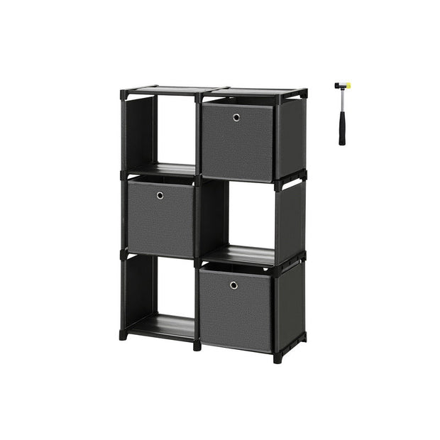 Würfelschrank - Aufbewahrungsschrank mit 6 Fächern und 3 Aufbewahrungsboxen - Schwarz