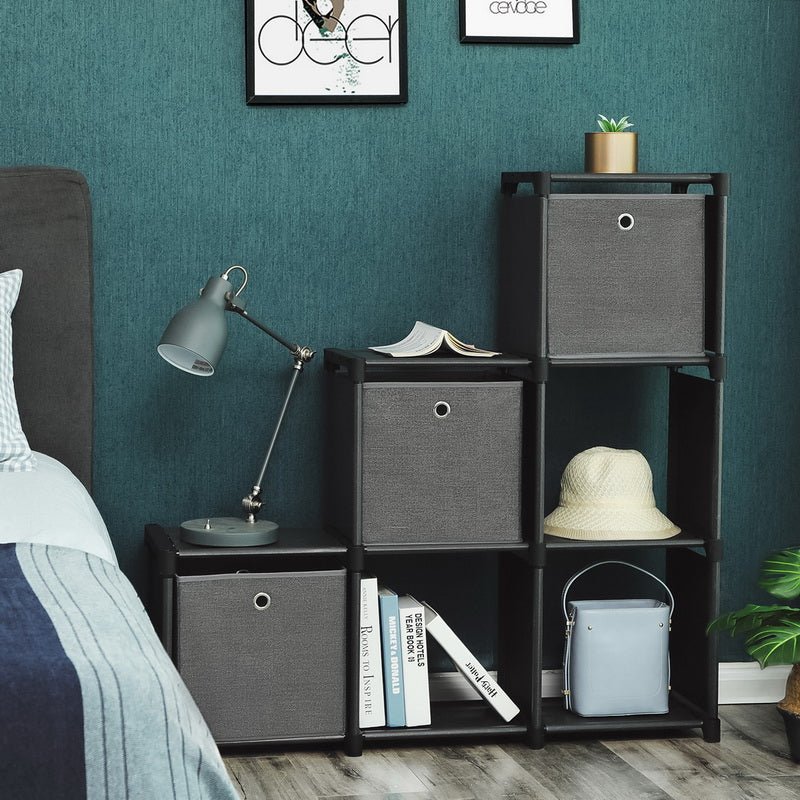 Würfelschrank - Aufbewahrungsschrank mit 6 Fächern und 3 Aufbewahrungsboxen - Schwarz