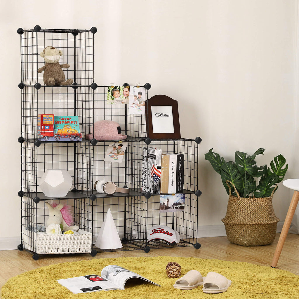 Würfelschrank - Drahtnetzplankensystem - Lagerschrank - 9 Fächer - Schwarz